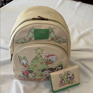 Loungefly Disney Cream and Green Backpack DISNEY BABIES and wallet